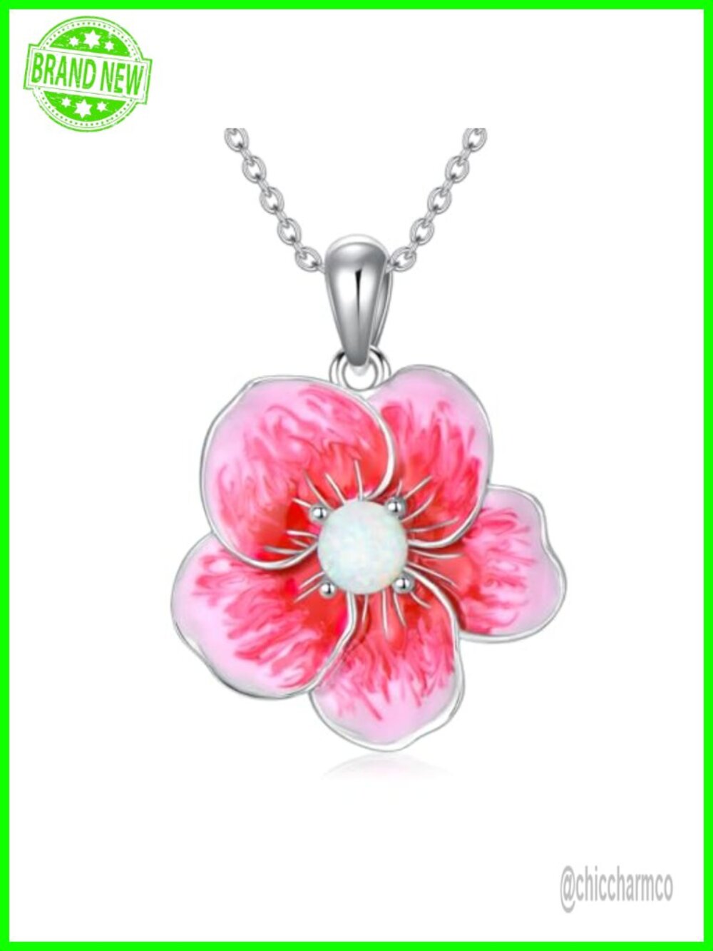 925 Sterling Silver Cherry Blossom Pendant Necklace Dainty Opal Jewelry Gift